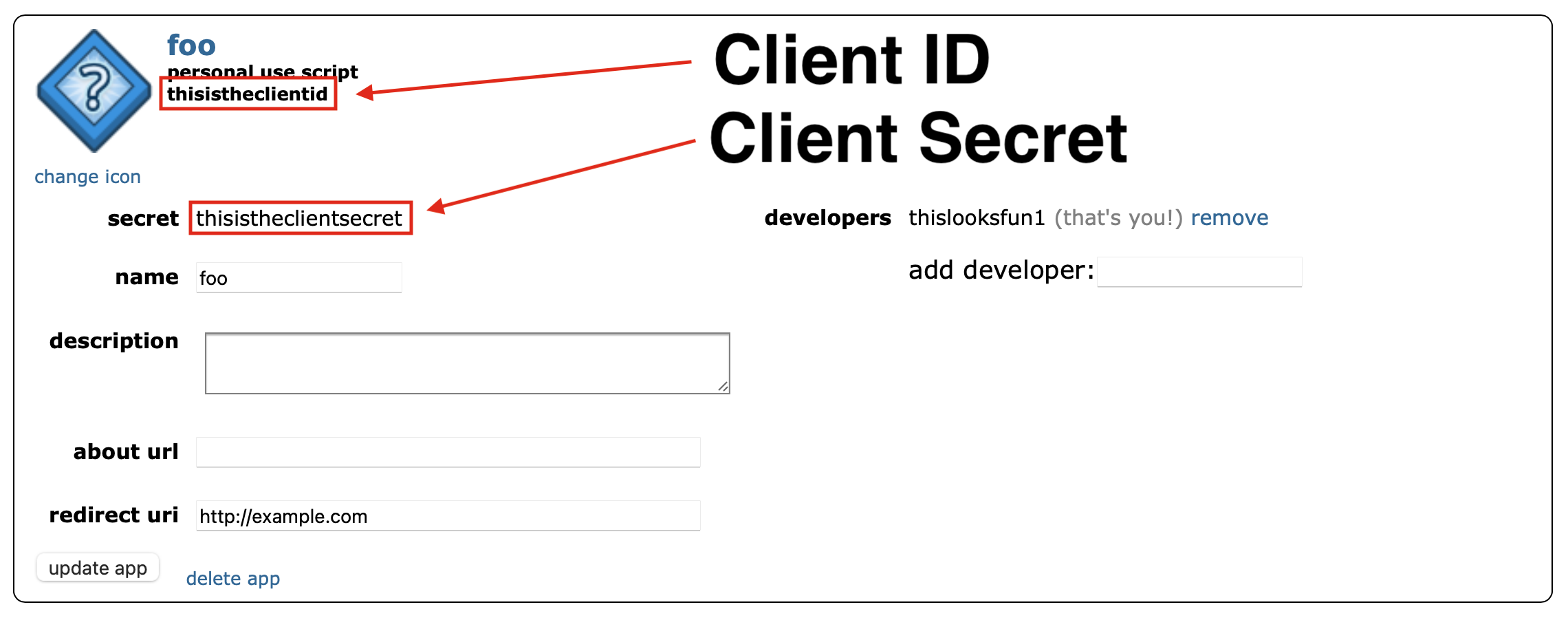 Where to find the client ID and secret